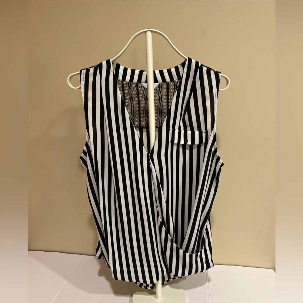 Y2K Candies Monochrome Striped Faux Wrap Sleeveless Top Vintage Whimsigoth L